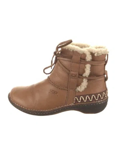 Pre-owned Ugg Leather Colorblock Pattern Lace-up Boots In Brown