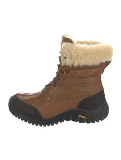 Pre-owned Ugg Leather Colorblock Pattern Lace-up Boots In Brown