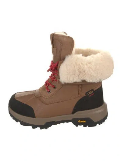 Pre-owned Ugg Leather Colorblock Pattern Lace-up Boots In Brown