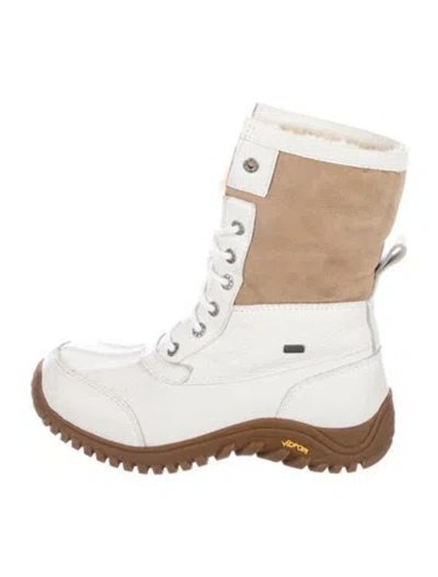 Pre-owned Ugg Leather Colorblock Pattern Lace-up Boots In White