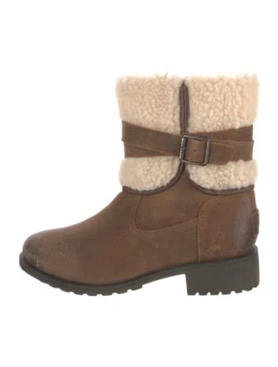 Pre-owned Ugg Leather Colorblock Pattern Moto Boots In Brown