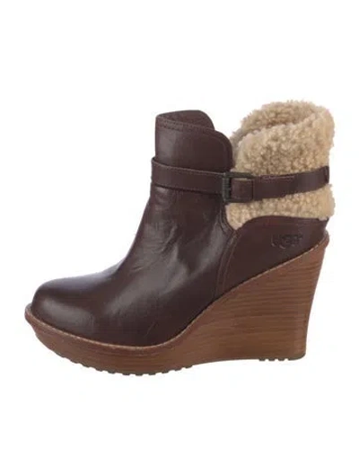 Pre-owned Ugg Leather Colorblock Pattern Rain Boots In Brown