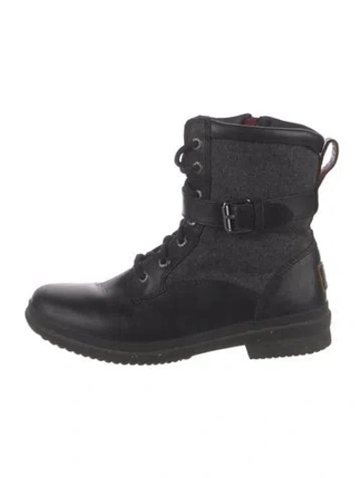 Pre-owned Ugg Leather Combat Boots In Black