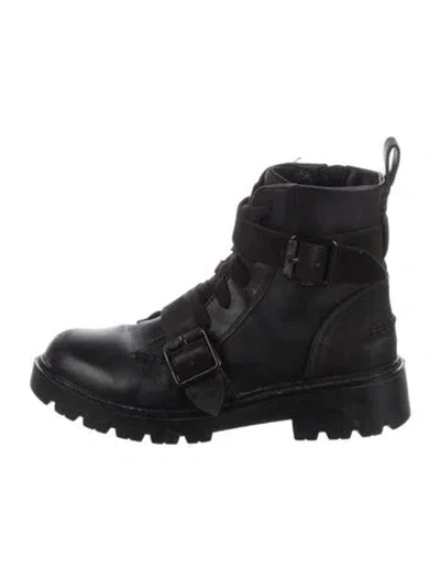 Pre-owned Ugg Leather Combat Boots In Black