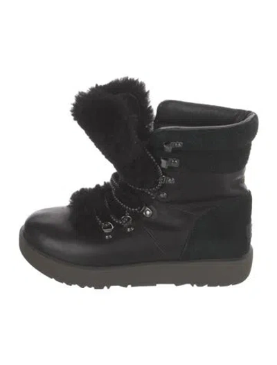 Pre-owned Ugg Leather Combat Boots In Black