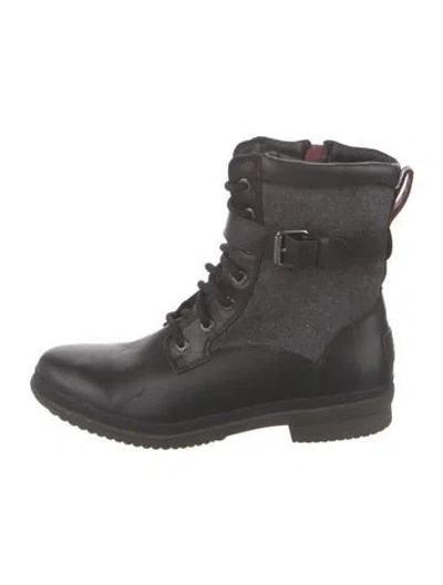 Pre-owned Ugg Leather Combat Boots In Black