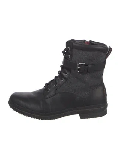 Pre-owned Ugg Leather Combat Boots In Black