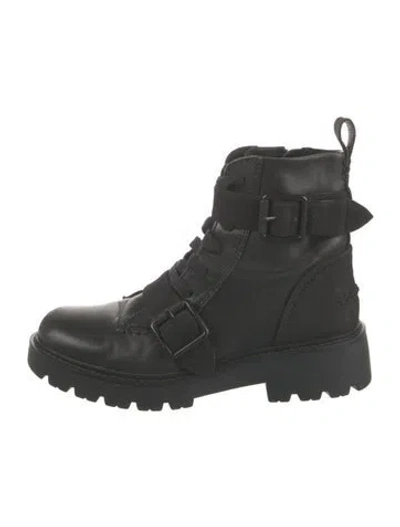 Pre-owned Ugg Leather Combat Boots In Black