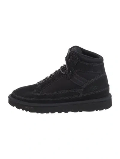 Pre-owned Ugg Leather Combat Boots In Black