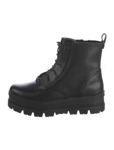 Pre-owned Ugg Leather Combat Boots In Black