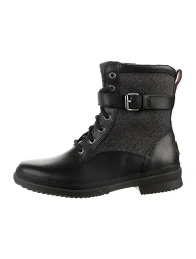 Pre-owned Ugg Leather Combat Boots In Black