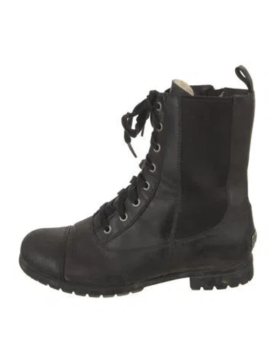 Pre-owned Ugg Leather Combat Boots In Black