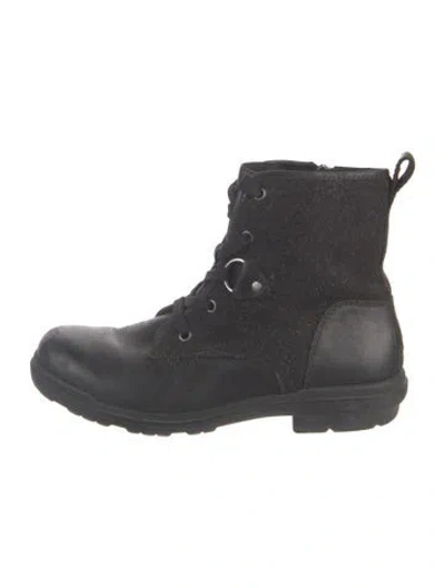 Pre-owned Ugg Leather Combat Boots In Black