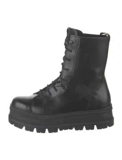 Pre-owned Ugg Leather Combat Boots In Black