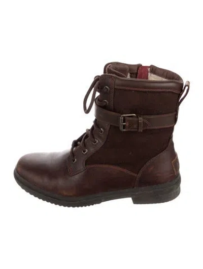 Pre-owned Ugg Leather Combat Boots In Brown