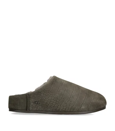 Ugg Leather Embossed Elea Slippers In Grey