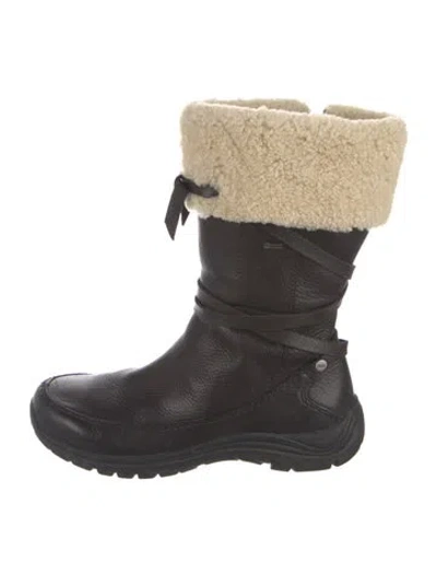 Pre-owned Ugg Leather Faux Fur Trim Boots In Black