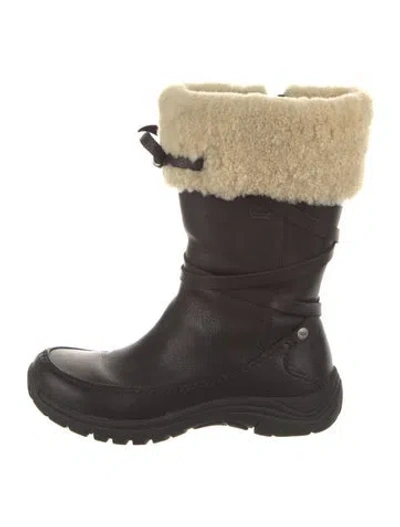 Pre-owned Ugg Leather Faux Fur Trim Snow Boots In Black