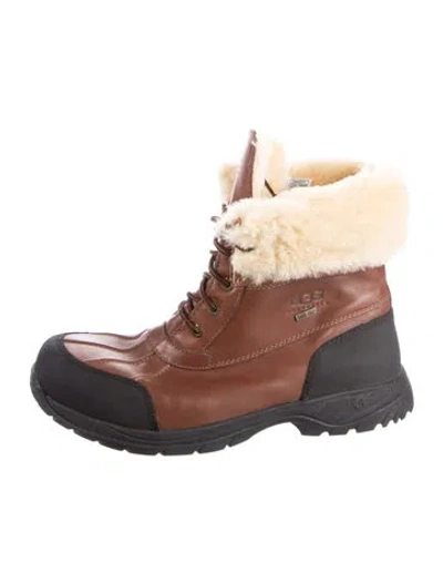 Pre-owned Ugg Leather Faux Fur Trim Snow Boots In Multi