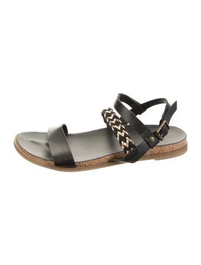 Pre-owned Ugg Kids' Leather Flat Sandal In Black