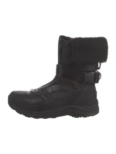 Pre-owned Ugg Leather Fur Trim Boots In Black