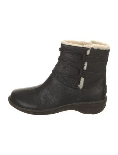 Pre-owned Ugg Leather Fur Trim Boots In Black