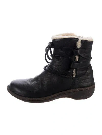 Pre-owned Ugg Leather Fur Trim Boots In Black