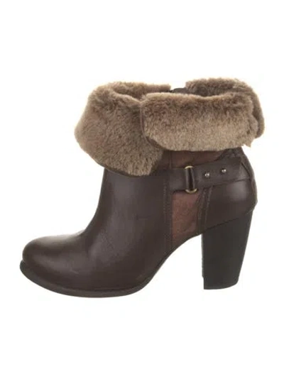 Pre-owned Ugg Leather Fur Trim Boots In Brown