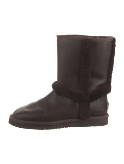 Pre-owned Ugg Leather Fur Trim Boots In Brown