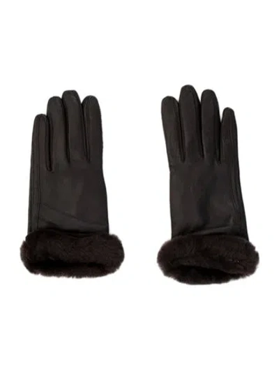Pre-owned Ugg Leather Fur Trim Gloves In Brown