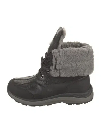 Pre-owned Ugg Leather Fur Trim Snow Boots In Black