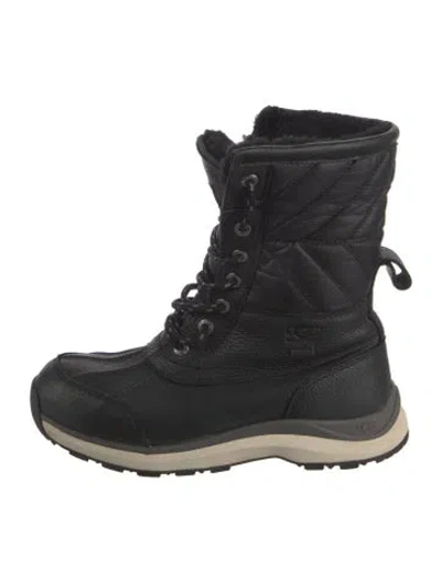 Pre-owned Ugg Leather Fur Trim Snow Boots In Black