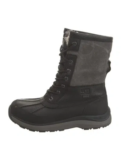 Pre-owned Ugg Leather Fur Trim Snow Boots In Black/grey