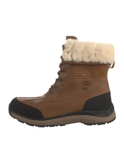 Pre-owned Ugg Leather Fur Trim Snow Boots In Brown