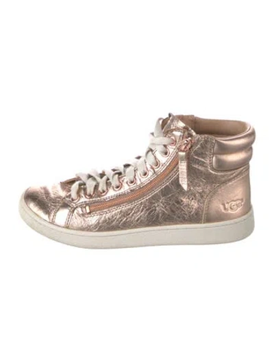 Pre-owned Ugg Leather Glitter Accents Sneakers In Pink