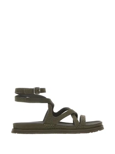 Ugg Goldengaze Croc-embossed Leather Sandals In Green