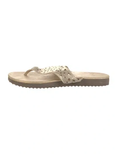 Pre-owned Ugg Leather Lace Pattern Flip Flops In Gold