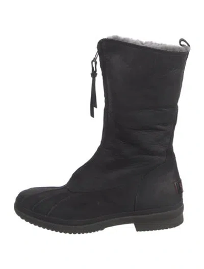 Pre-owned Ugg Leather Lace-up Boots In Black