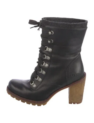Pre-owned Ugg Leather Lace-up Boots In Black