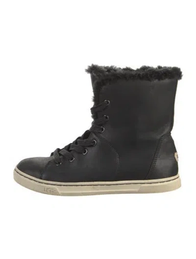 Pre-owned Ugg Leather Lace-up Boots In Black