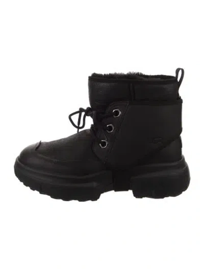Pre-owned Ugg Leather Lace-up Boots In Black