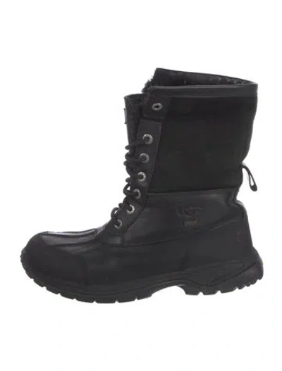 Pre-owned Ugg Leather Lace-up Boots In Black