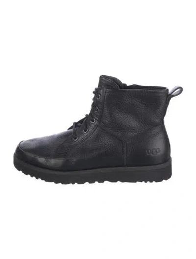 Pre-owned Ugg Leather Lace-up Boots In Black