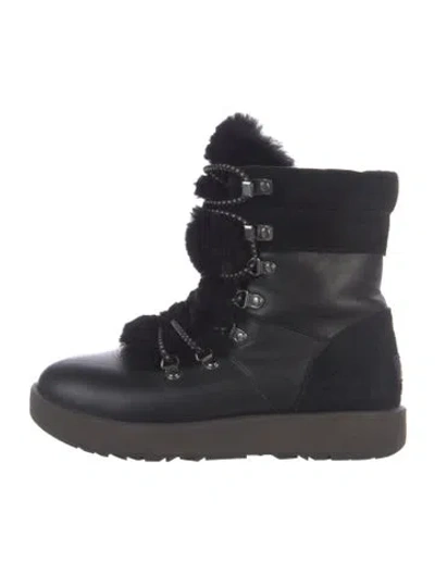 Pre-owned Ugg Leather Lace-up Boots In Black