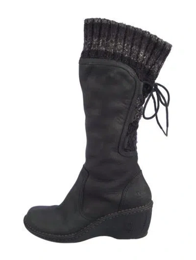 Pre-owned Ugg Leather Lace-up Boots In Gray