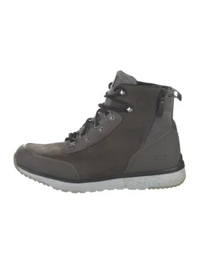 Pre-owned Ugg Leather Lace-up Boots In Grey