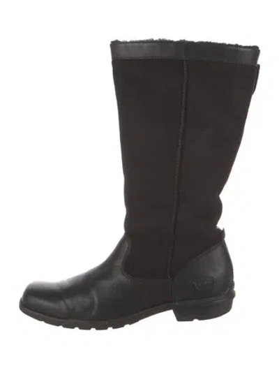 Pre-owned Ugg Leather Leather Trim Embellishment Moto Boots In Black