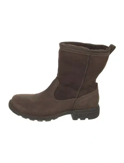 Pre-owned Ugg Leather Leather Trim Embellishment Rain Boots In Brown