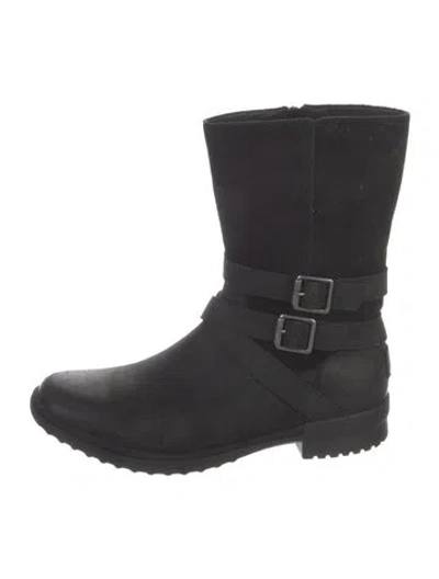 Pre-owned Ugg Leather Moto Boots In Black