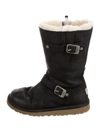 Pre-owned Ugg Leather Moto Boots In Black